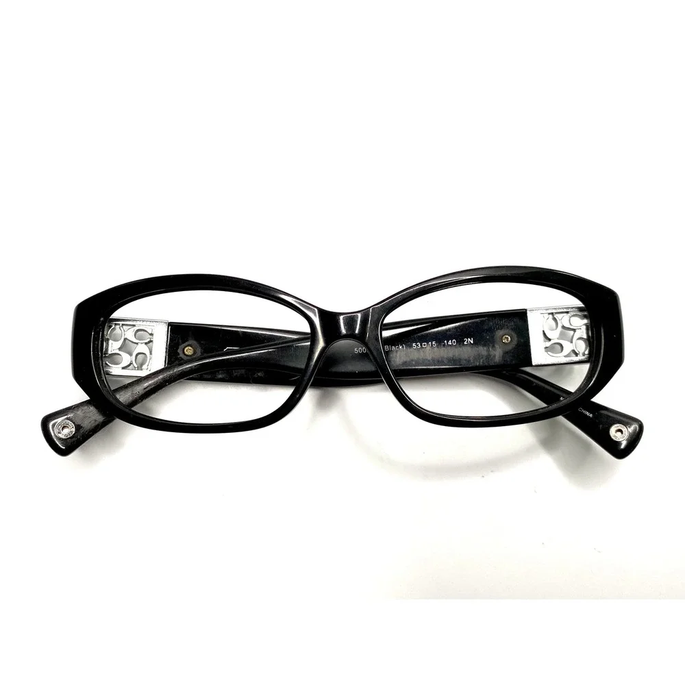 Coach HC 8012 Hope Black Oval Glasses Wide Temples 5002/11 53-15-140 Silver Logo